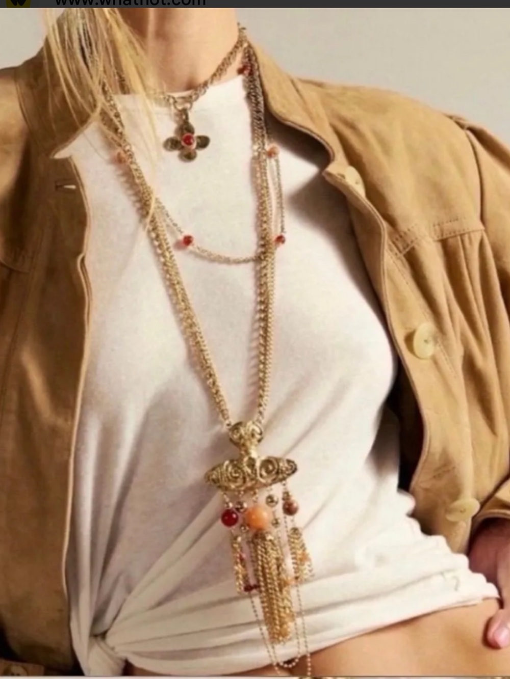 Free People Catriona Layered Tassel Pendant Necklace with Red and Peach Beads